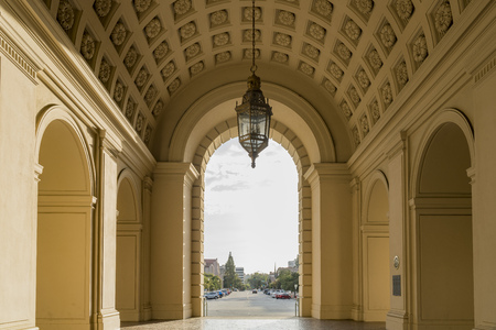 Sunset view of the old lamp of the famous Pasadena City Hall at Los Angeles County, Californiaのeditorial素材