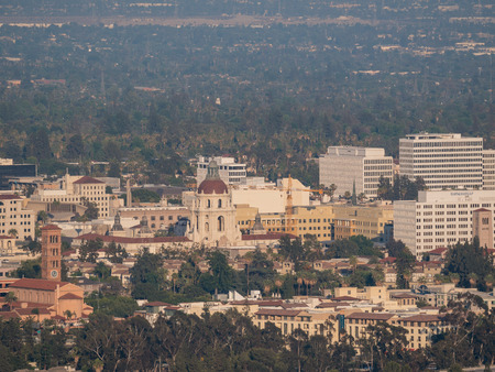 The beautiful Rose Bowl, Pasadena City hall and Pasadena downtown view around twilight timeのeditorial素材
