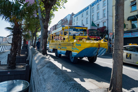 Dublin, JUL 1: Funny amphibious vehicle on the road on JUL 1, 2018 at Dublin, Ireland
