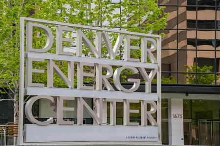 Denver, MAY 8: Big sign of Denver Energy Center on MAY 8, 2017 at Denver, Coloradoのeditorial素材