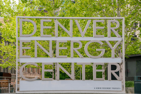 Denver, MAY 8: Big sign of Denver Energy Center on MAY 8, 2017 at Denver, Coloradoのeditorial素材