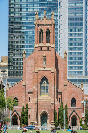 San Francisco, MAY 22: The beautiful St. Patrick's Catholic Church and Yerba Buena Gardens on MAY 22, 2017 at San Francisco, Californiaのeditorial素材