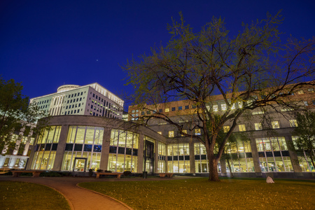 Night view of the Denver Central Library in the Civic centerのeditorial素材