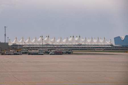 Denver, MAY 8: The famous tentlike roof in Airport on MAY 8, 2017 at Denver, Coloradoのeditorial素材