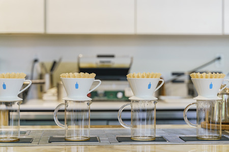 San Francisco, AUG 18: Pour over coffee maker of the famous Blue Bottle Coffee on AUG 18, 2018 at San Francisco, Californiaのeditorial素材