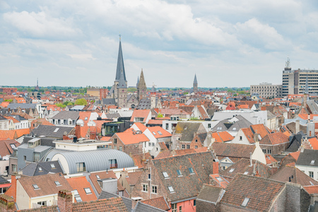 Aerial view of the beautiful Ghent cityscape at Belgiumの写真素材