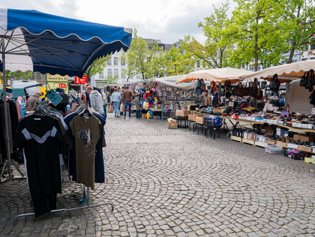 Ghent, APR 28: Beautiful cityscape and flea market on APR 28, 2018 at Ghent, Belgiumのeditorial素材