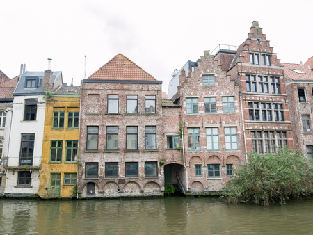Ghent, APR 28: Beautiful cityscape and Leie river on APR 28, 2018 at Ghent, Belgiumのeditorial素材
