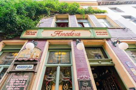 Ghent, APR 28: Exterior view of the famous Amadeus restaurant on APR 28, 2018 at Ghent, Belgiumのeditorial素材