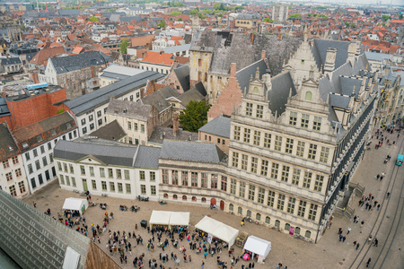 Ghent, APR 28: Aerial view of the beautiful Ghent cityscape on APR 28, 2018 at Ghent, Belgiumのeditorial素材