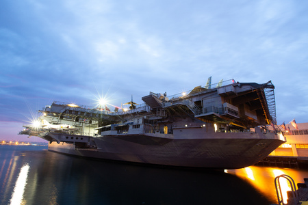 San Diego, AUG 2: Night view of the famous USS Midway Museum on AUG 2, 2014 at San Diego, Californiaのeditorial素材