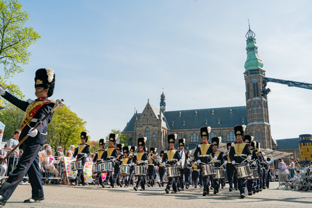 Netherlands, APR 21: The beautiful and colorful flower parade on APR 21, 2018 at Netherlandsのeditorial素材