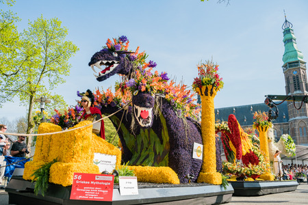 Netherlands, APR 21: The beautiful and colorful flower parade on APR 21, 2018 at Netherlandsのeditorial素材