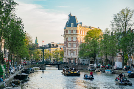 Amsterdam, JUL 21: Beautiful cityscape and canal around the city on JUL 21, 2017 at Amsterdam, Netherlandsのeditorial素材