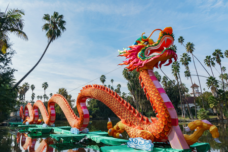 Los Angeles, NOV 17: Morning view of the colorful dragon lantern of Moonlight Forest Festival on NOV 17, 2018 at Los Angelesのeditorial素材