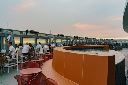 Los Angeles, AUG 9: The famous rooftop bar of InterContinental Hotel on AUG 9, 2018 at Los Angeles