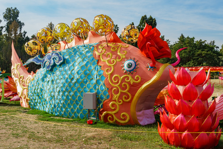 Los Angeles, NOV 17: Morning view of the colorful lantern of Moonlight Forest Festival on NOV 17, 2018 at Los Angelesのeditorial素材