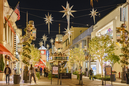 The beautiful christmas tram in The Grove on NOV 27, 2018 at Los Angeles, Californiaのeditorial素材