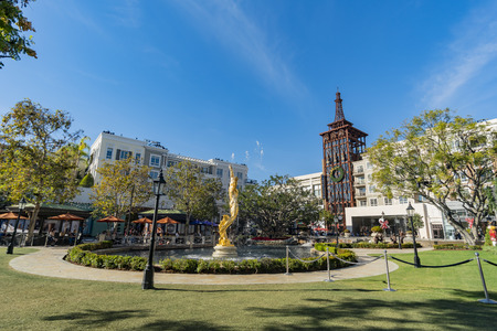 Afternoon of the fountain and the public art Spirit of American Youth in The Americana at Brand on NOV 26, 2018 at Los Angeles, Californiaのeditorial素材