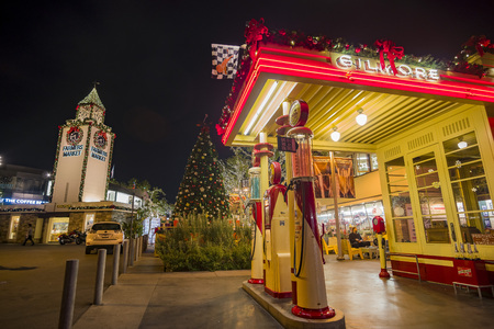 Night view of the farmer's market with christmas decoration on NOV 26, 2018 at Los Angeles, Californiaのeditorial素材