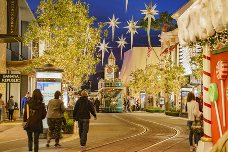 The beautiful christmas tram in The Grove on NOV 27, 2018 at Los Angeles, Californiaのeditorial素材
