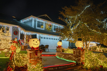 Brea, DEC 4: Beautiful christmas decoration on DEC 4, 2018 at Brea Neighborhood, Los Angels County, Californiaのeditorial素材