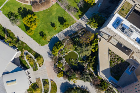 Aerial plan view of the Japanese Garden in Cal Poly Pomona campus, California
