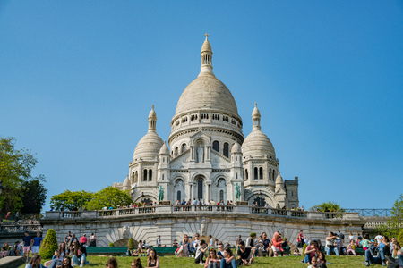 France, MAY 7: Afternoon exterior view of the Basilica of the Sacred Heart of Paris on MAY 7, 2018 at Paris, Franceのeditorial素材
