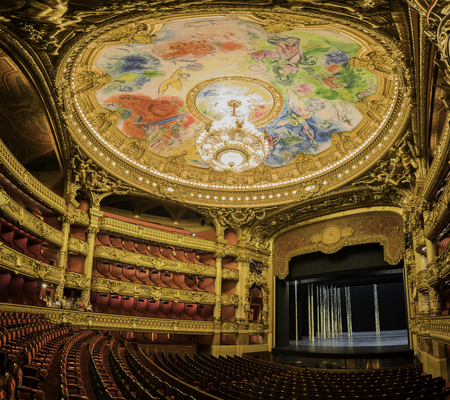 France, MAY 7: The colorful drawing roof of the Auditorium in the famous Palais Garnier on MAY 7, 2018 at Paris, Franceのeditorial素材