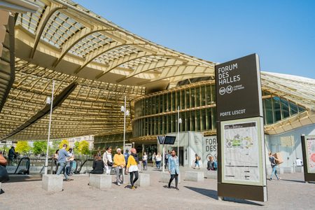 France, MAY 7: Exterior view of the famous Les Halles marketplace on MAY 7, 2018 at Paris, Franceのeditorial素材