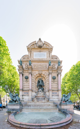 France, MAY 7: Beautiful and historical fountain on the road on MAY 7, 2018 at Paris, Franceのeditorial素材