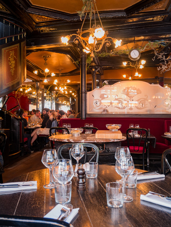 Paris, MAY 7: The famous L'Escargot Montorgueil restaurant is famous for snails on MAY 7, 2018 at Paris, Franceのeditorial素材