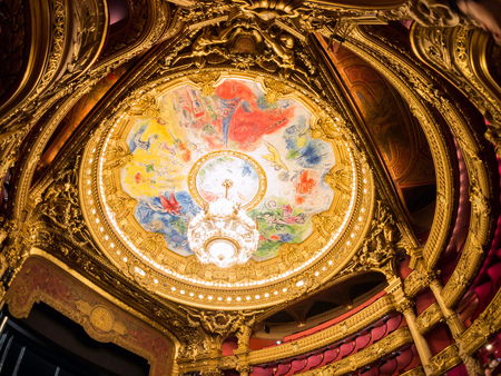 France, MAY 7: The colorful drawing roof of the Auditorium in the famous Palais Garnier on MAY 7, 2018 at Paris, Franceのeditorial素材