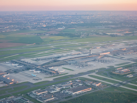 Aerial view of cityscape near airport of Franceのeditorial素材