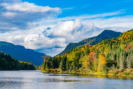 Beautiful fall color of Jacques-Cartier National Park at Quebec, Canadaの写真素材