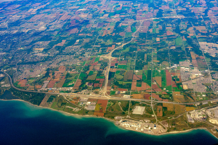Aerial view of the Bowmanville area cityscape at Canadaの写真素材