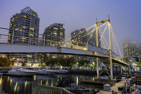 Night view of the Amsterdam Bridge, ships at Tornoto, Canadaのeditorial素材