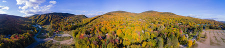 Aerial view of some rural fall color landscape at Quebec, Canada