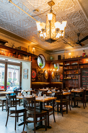 Quebec, OCT 3: Interior view of a beautiful cafe in downtown on OCT 3, 2018 at Quebec, Canadaのeditorial素材