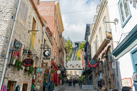 Quebec, OCT 1: Afternoon view of the beautiful Breakneck Steps area on OCT 1, 2018 at Quebec, Canadaのeditorial素材