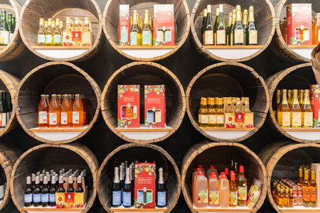 Quebec, OCT 1: Wine shop of the beautiful Breakneck Steps area on OCT 1, 2018 at Quebec, Canada