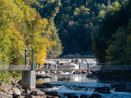 Quebec, OCT 2: Beautiful fall color of Montmorency Falls on OCT 2, 2018 at Quebec, Canadaのeditorial素材
