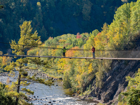 Quebec, OCT 2: Beautiful fall color of Montmorency Falls on OCT 2, 2018 at Quebec, Canadaのeditorial素材