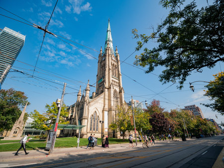 Toronto, OCT 8: Exterior view of the famous Cathedral Church of St. James on OCT 8, 2018 at Toronto, Canadaのeditorial素材