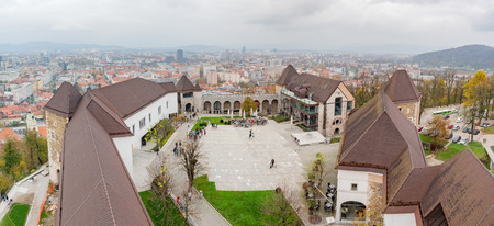 Aerial exterior view of the Ljubljana Castle at Sloveniaのeditorial素材