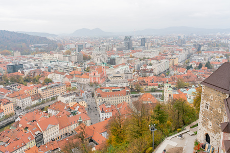 Aerial view of the Ljubliana cityscape at Sloveniaのeditorial素材