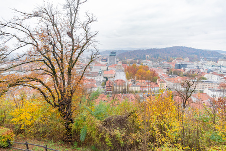 Aerial view of the Ljubliana cityscape at Sloveniaのeditorial素材
