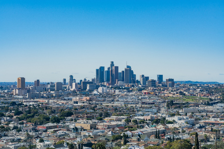 Aerial morning view of the Los Angeles city downtown areaのeditorial素材