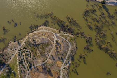 Aerial view of the beautiful Peck road park at Los Angeles County, Californiaの写真素材