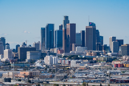 Aerial morning view of the Los Angeles city downtown areaのeditorial素材